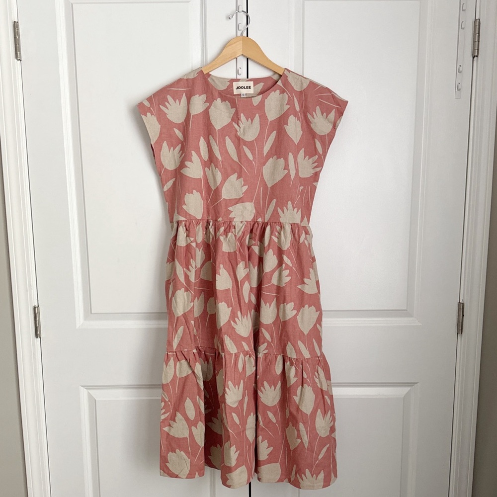 Dusty Light Pink Rose Linen Tiered Handmade Dress